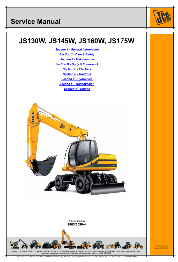 Comprehensive service manual for JCB JS130W Wheel Excavator, covering repair and maintenance guidelines