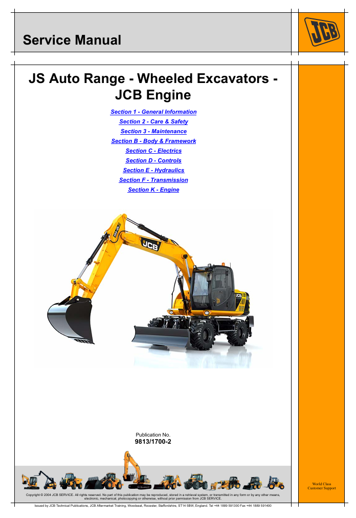 Detailed service and repair manual for the JCB JS145W Wheeled Excavator, including maintenance guidelines