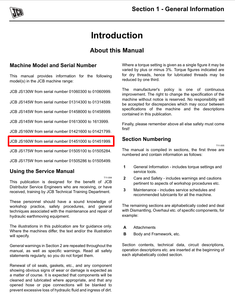 Detailed service and repair manual for the JCB JS160W Wheel Excavator, including maintenance procedures and troubleshooting