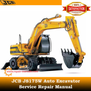 JCB JS175W Auto Excavator Service Repair Manual cover featuring the model name and technical illustrations