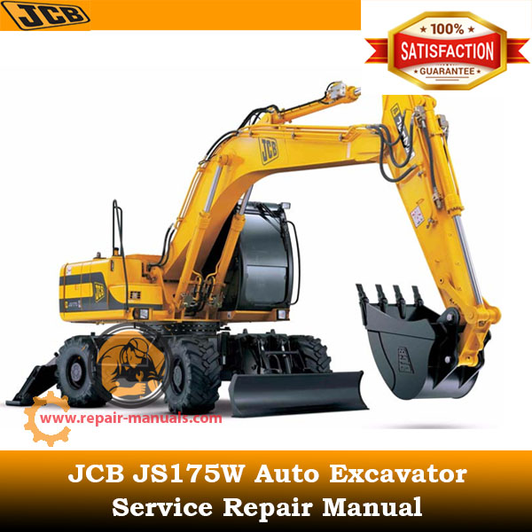 JCB JS175W Auto Excavator Service Repair Manual cover featuring the model name and technical illustrations
