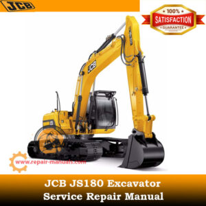 JCB JS180 Excavator Service Repair Manual cover featuring the model and technical illustrations for maintenance guidance