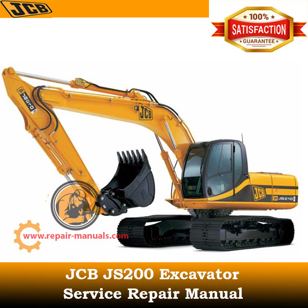 JCB JS200 Excavator Service Repair Manual cover featuring the model and essential maintenance information
