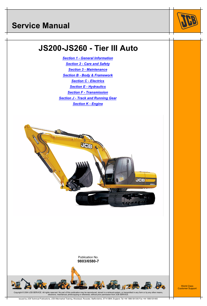 Comprehensive service manual for JCB JS200 excavator, covering repair guidelines and maintenance