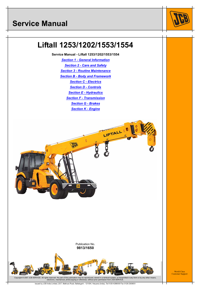 Detailed repair manual for JCB Liftall 1254, including service procedures and troubleshooting advice