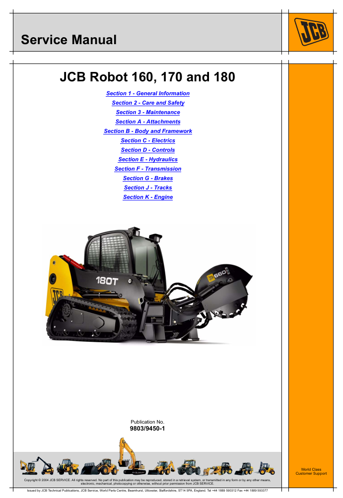 Comprehensive service manual for JCB Robot 170HF Skid Steer Loader, covering repair and maintenance guidelines