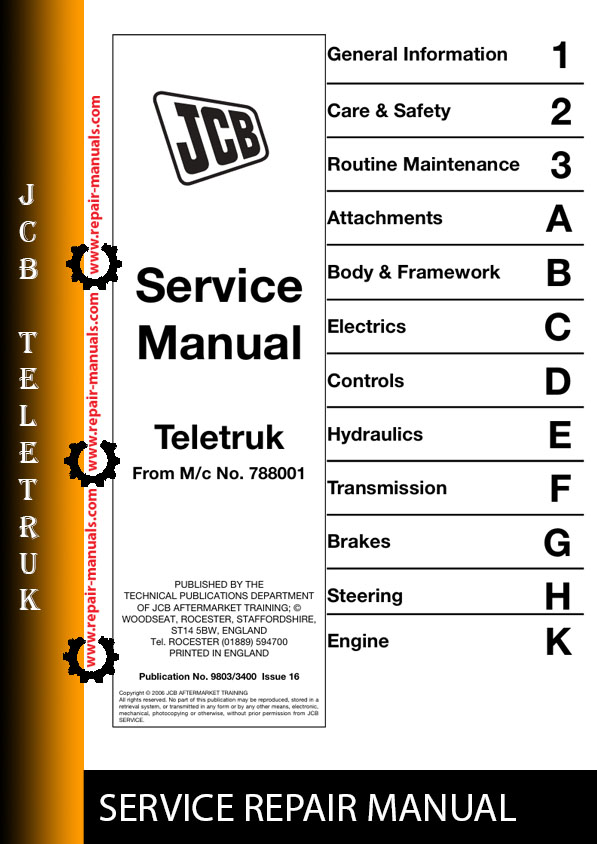 JCB Teletruk Service Repair Manual with a title and an image of the teletruk, indicating its purpose for repairs