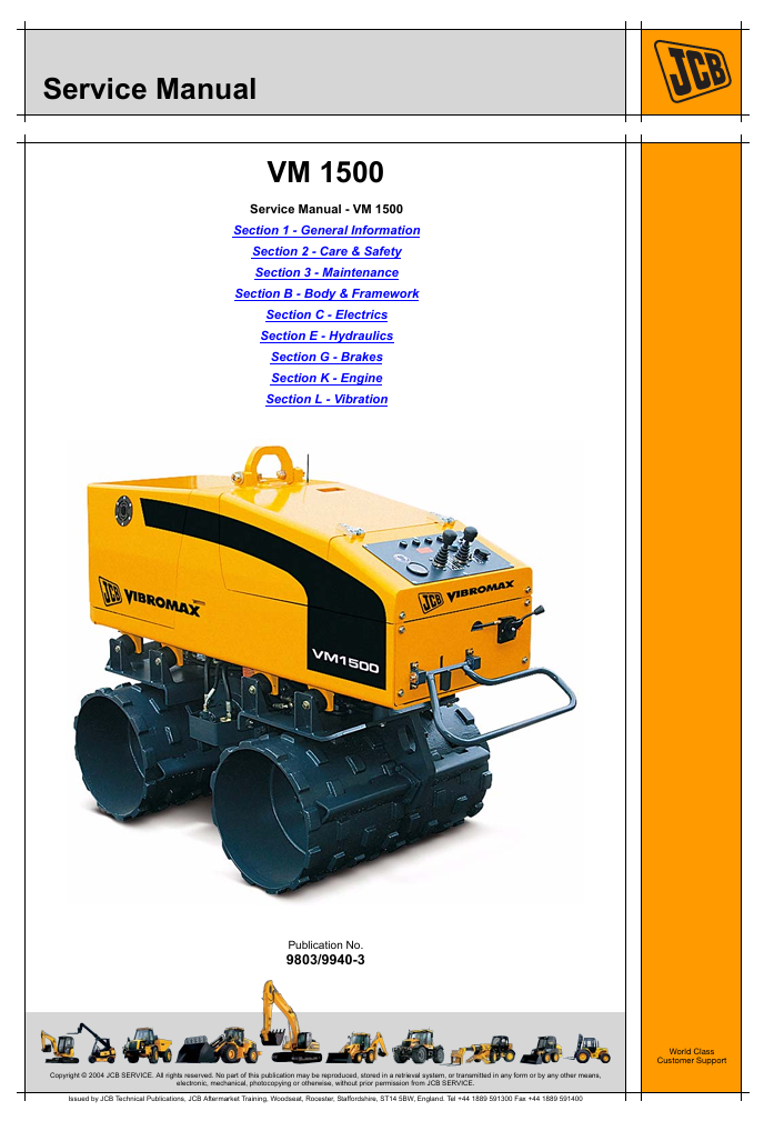 Detailed service and repair manual for the JCB Vibromax VM 1500, including troubleshooting and maintenance procedures