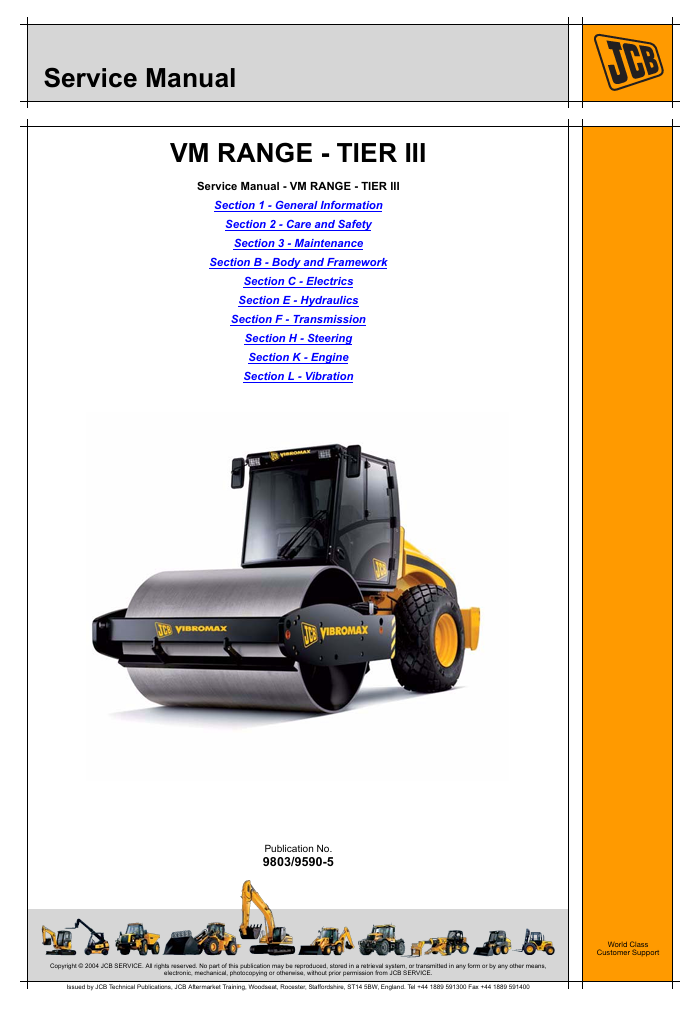 Comprehensive service manual for JCB VM RANGE - TIER III road roller, covering repair and maintenance guidelines