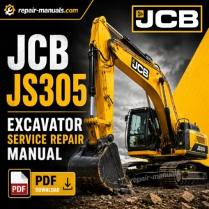 JCB JS305 Excavator Service Repair Manual, showcasing the title and detailed diagrams for maintenance guidance