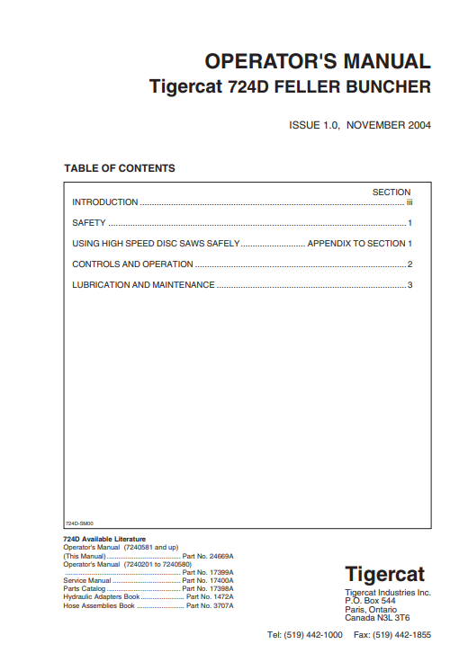 Tigercat 724D Feller Buncher Operator's Manual - Image 2