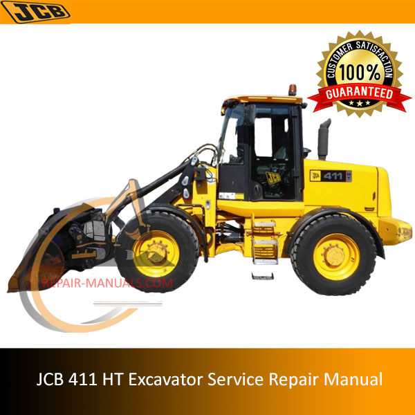 JCB 411 HT Wheel Loader Service Repair Manual, displaying the loader with technical graphics for maintenance guidance