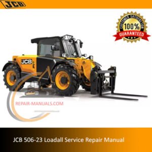 JCB 506-23 Loadall Service Repair Manual cover featuring the model and technical illustrations for maintenance guidance