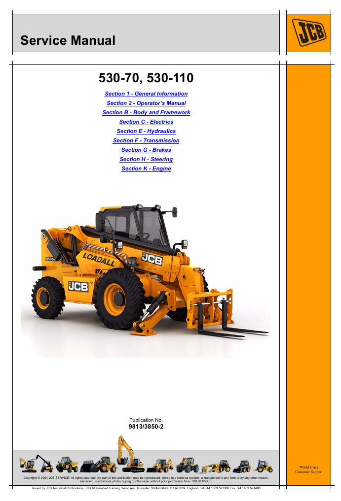 Comprehensive service repair manual for the JCB 530-70 Loadall, covering essential maintenance guidelines
