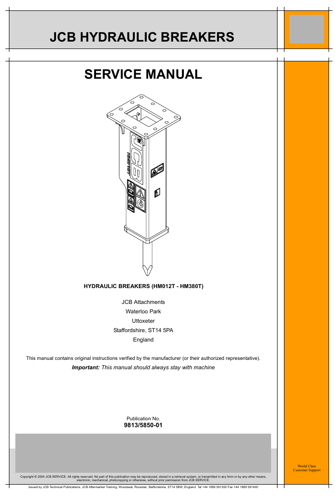 Detailed repair manual for JCB HM012T hydraulic breaker, covering service procedures and maintenance guidelines