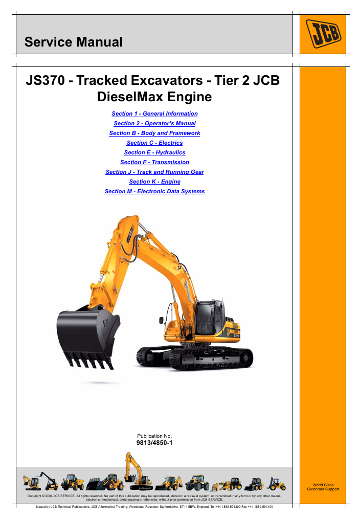 Detailed service and repair manual for the JCB JS370 excavator, including troubleshooting and maintenance information