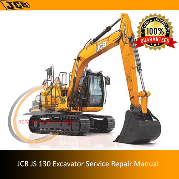 JCB JS130 Excavator Service Repair Manual cover featuring the model and technical illustrations for maintenance guidance