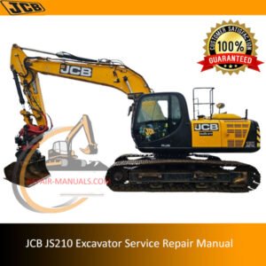 JCB JS210 Excavator Service Repair Manual cover featuring the model and technical illustrations for maintenance guidance