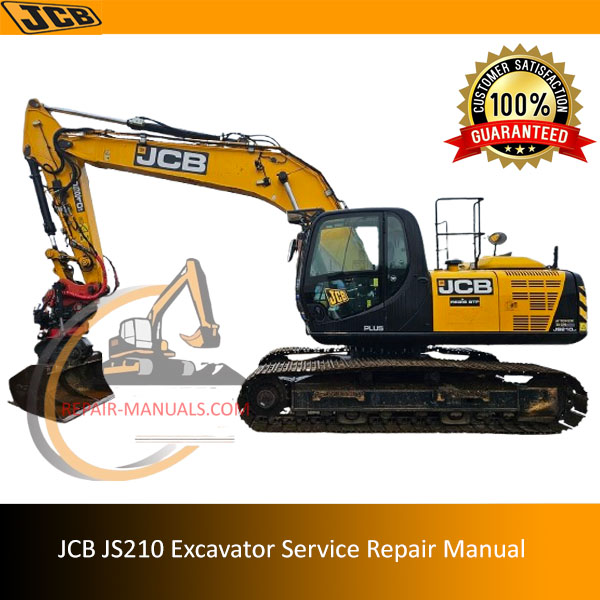 JCB JS210 Excavator Service Repair Manual cover featuring the model and technical illustrations for maintenance guidance