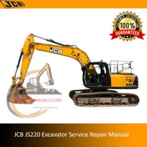 JCB JS220 Excavator Service Repair Manual cover featuring the model and technical illustrations for maintenance guidance