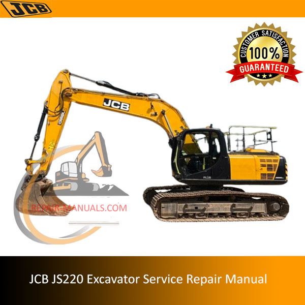 JCB JS220 Excavator Service Repair Manual cover featuring the model and technical illustrations for maintenance guidance