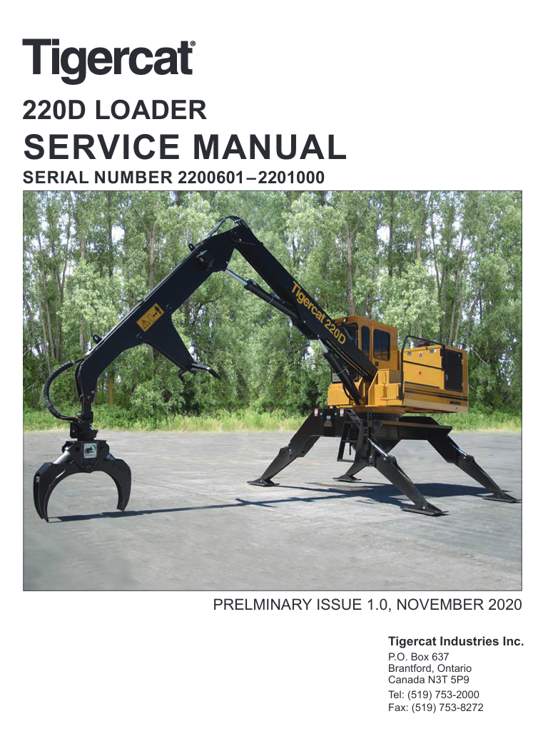 Service repair manual for the Tigercat 220D Loader, offering insights into maintenance and troubleshooting techniques