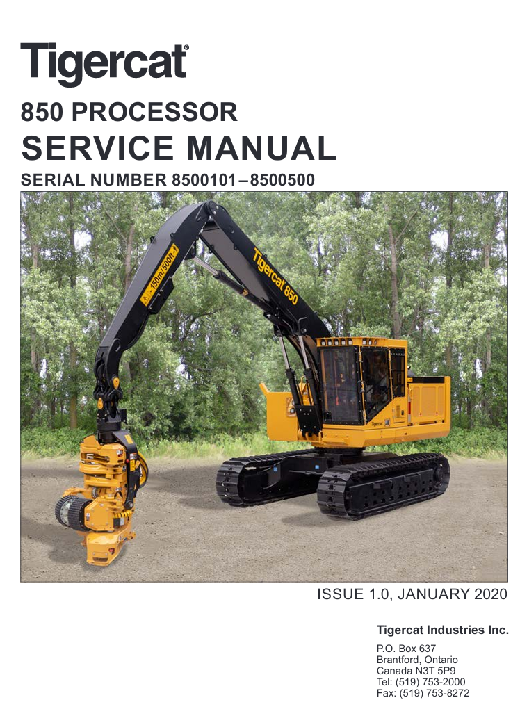 Detailed repair manual for the Tigercat 850 Processor, offering guidance on service procedures and maintenance practices