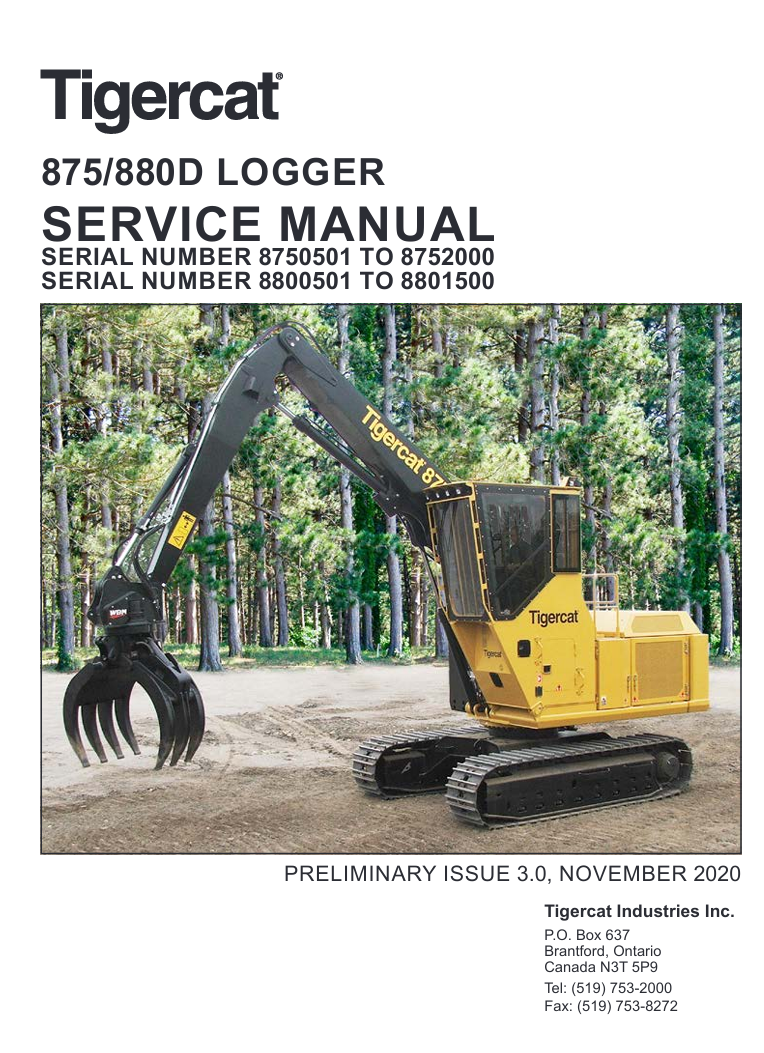Repair manual for Tigercat 875 Logger, offering guidance on service procedures and maintenance best practices
