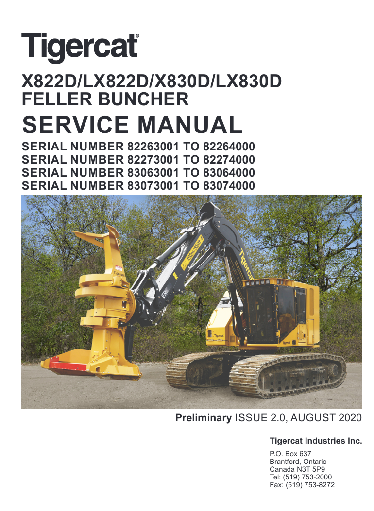 Service repair manual for Tigercat LX830D Feller Buncher, detailing maintenance and troubleshooting procedures