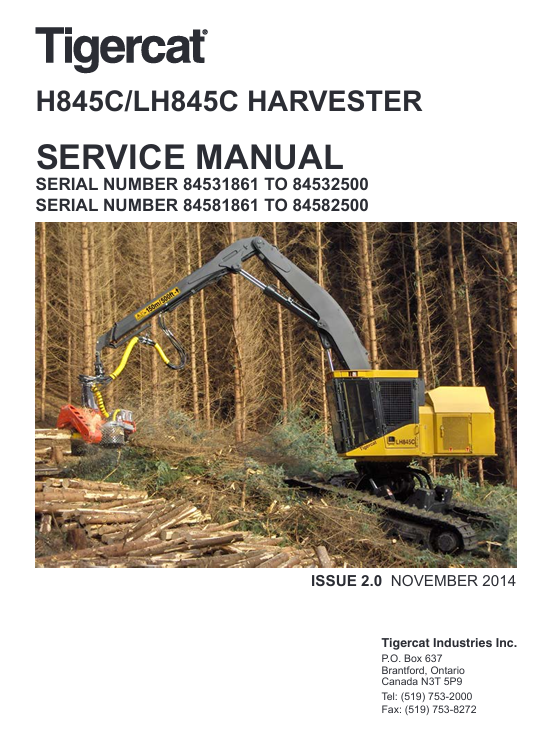Service Repair Manual for Tigercat LH845C Harvester