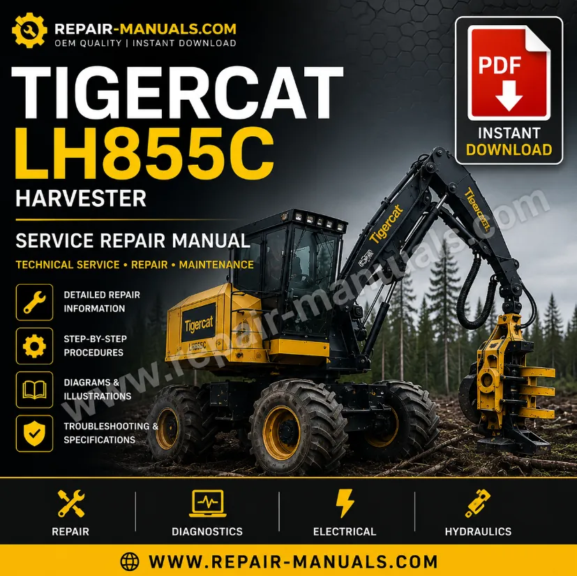 Service repair manual for Tigercat LH855C Harvester, detailing maintenance and troubleshooting procedures