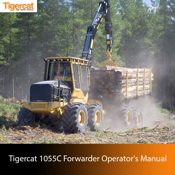 Tigercat 1055C Forwarder Operator's Manual, showcasing the model name and essential diagrams for operation