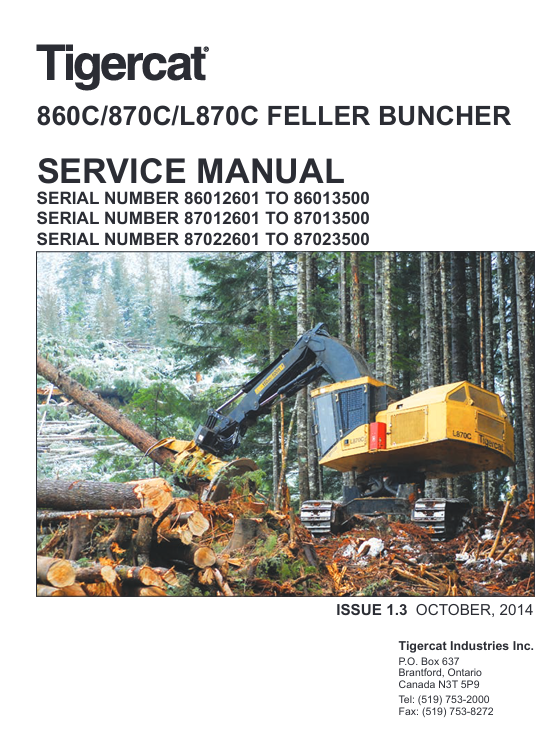 Service Repair Manual for Tigercat 870C Feller Buncher