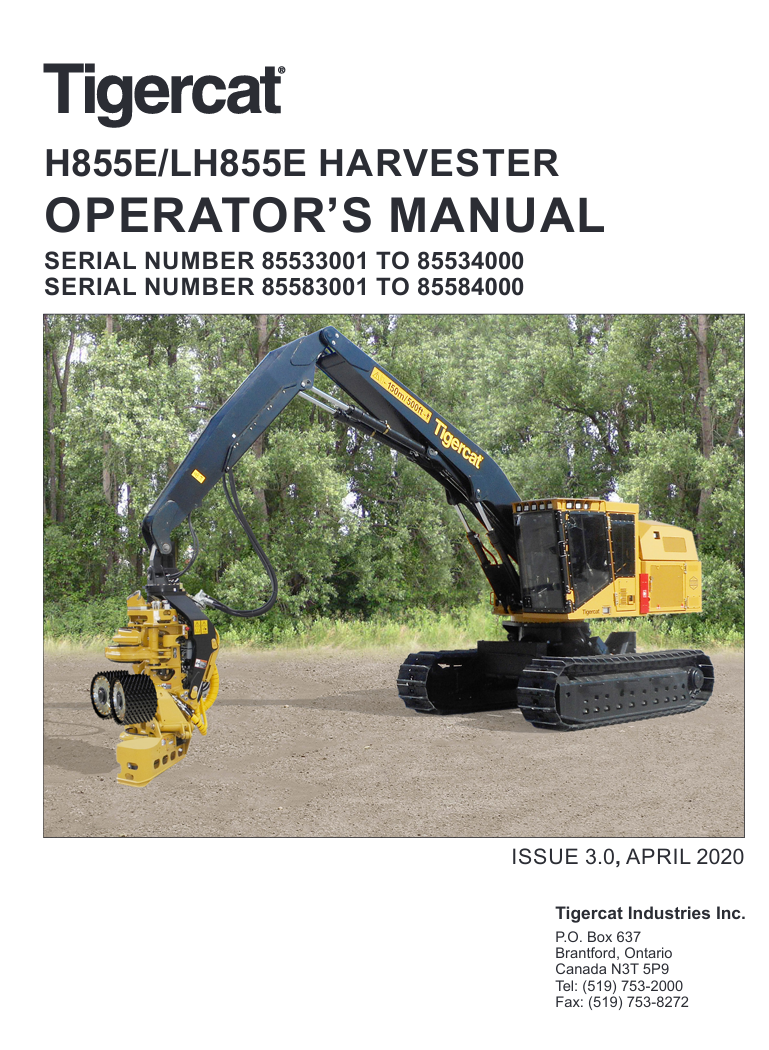 Tigercat LH855E Harvester Operator's Manual - Image 2