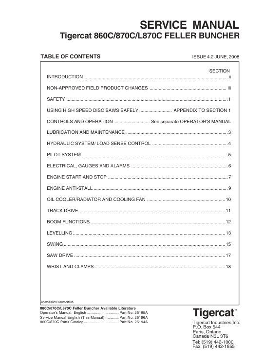 Tigercat 870C Feller Buncher Service Repair Manual - Image 2
