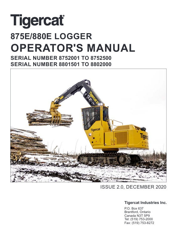 Operator's Manual for Tigercat 875E and 880E Loggers