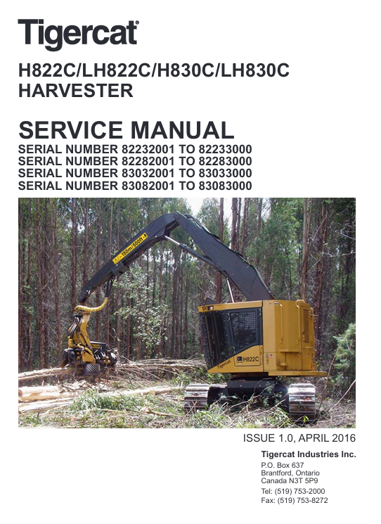 Service Repair Manual for Tigercat H822C Harvester, displaying comprehensive repair instructions and diagrams