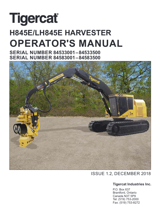 Tigercat H845E Harvester Operator's Manual - Image 2