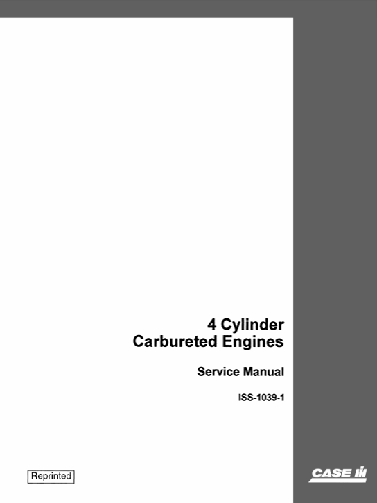 Comprehensive repair manual for Case 4-cylinder carbureted engines, including service instructions and troubleshooting tips