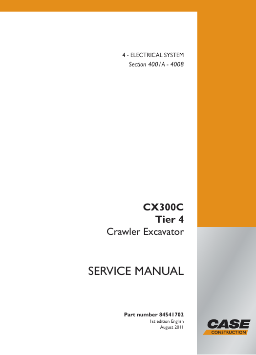 Electrical system service manual for Case CX300C Excavator, featuring comprehensive repair instructions and technical illustrations