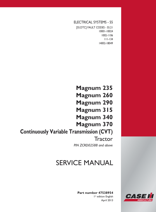 Case Magnum 235 Tractor Electrical systems- FAULT CODES Explanation - Image 2