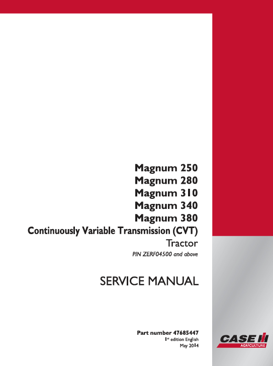 Case Magnum 380 CVT tractor service repair manual, showcasing diagrams and instructions for maintenance and repairs