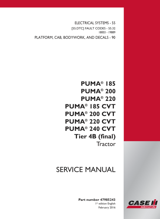 Case PUMA 185 CVT Electrical systems FAULT CODES Explanation - Image 2