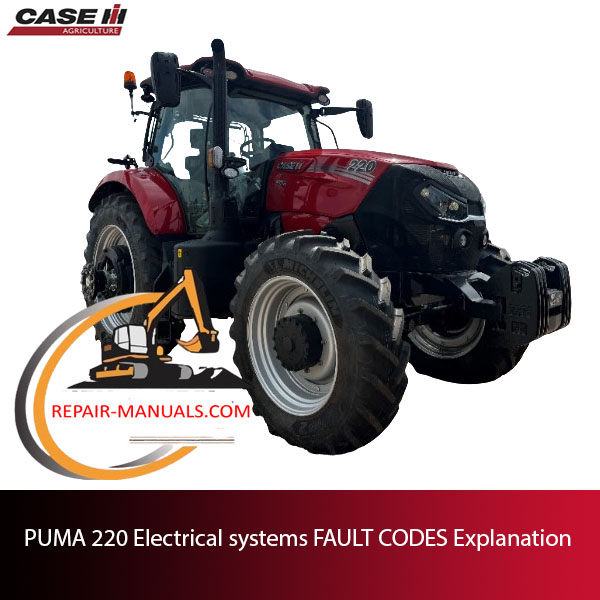 Diagram of PUMA 220 electrical systems showing fault codes and their explanations for troubleshooting