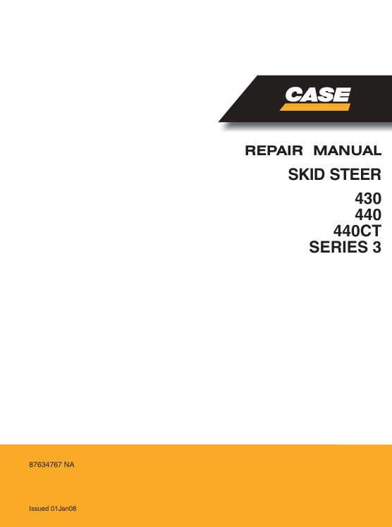 Cover of the service repair manual for Case 430 Series 3 Skid Steer, including maintenance tips and troubleshooting guides