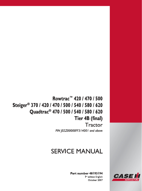 Case IH 500 Quadtrac tractor service repair manual, showcasing essential repair instructions and troubleshooting tips