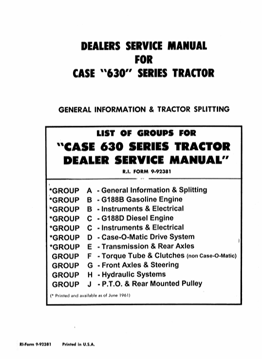 the service repair manual for Case 630 tractor, providing comprehensive repair instructions and technical diagrams