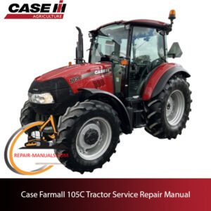 Service repair manual cover for Case Farmall 105C tractor, featuring the tractor model and technical illustrations