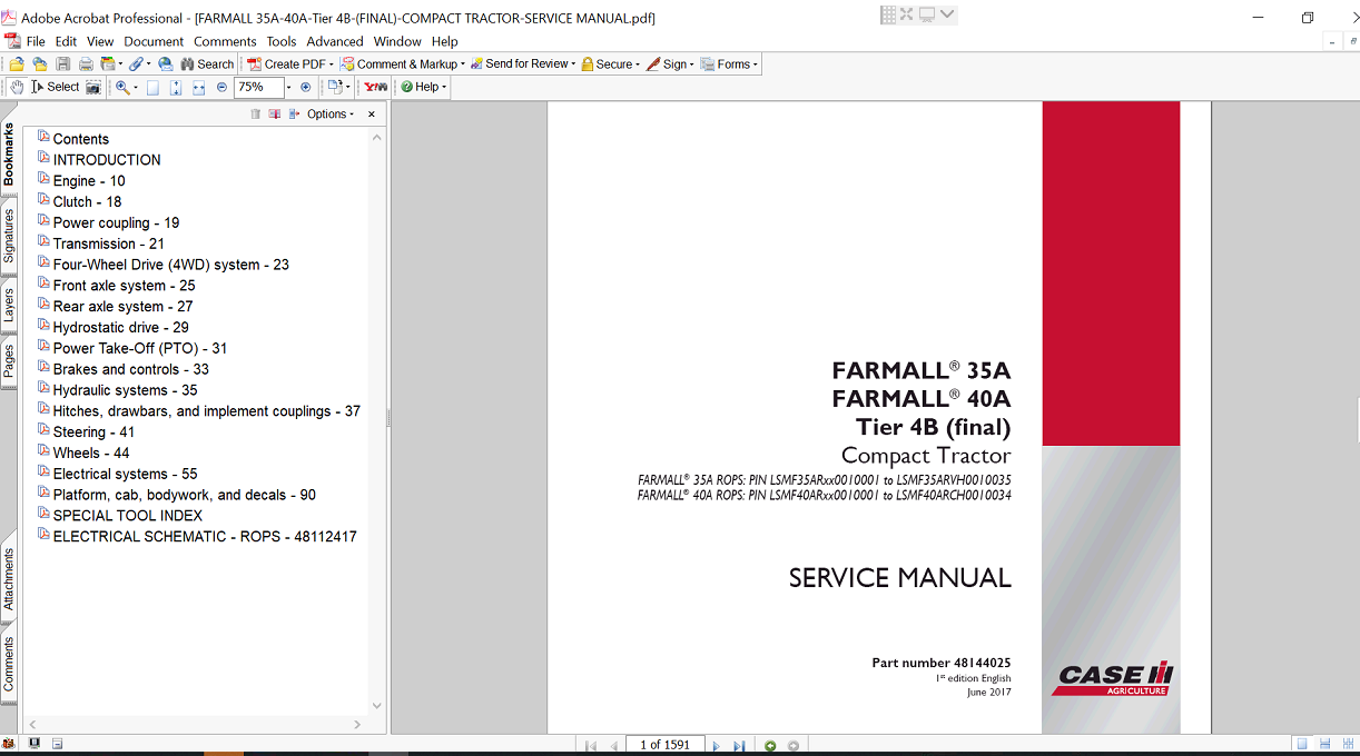 Case IH Farmall 35A Compact Tractor service repair manual, showcasing the tractor and essential maintenance information