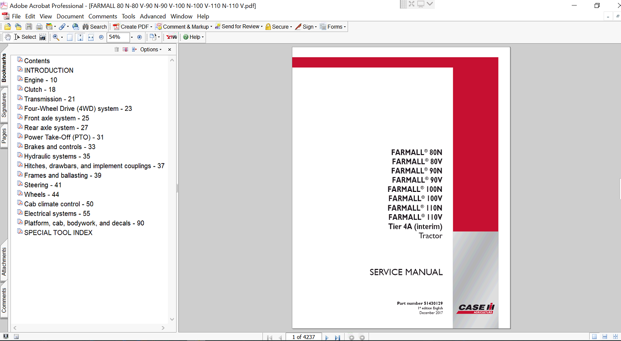 Service repair manual for Case Farmall 80N tractor, displaying technical drawings and comprehensive maintenance information